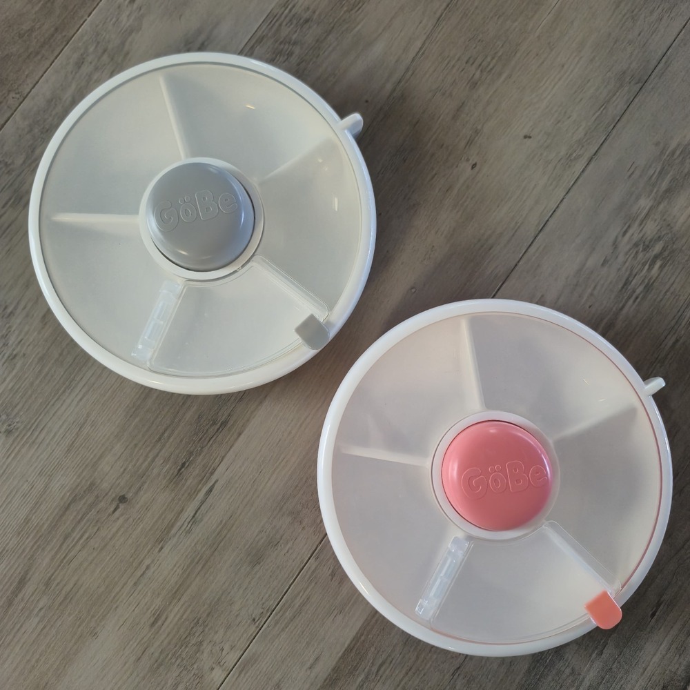 GoBe Kids Snack Spinner 2 Pack Pink and Gray 11oz Rotating Compartment Container